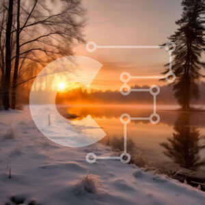 Intra Συλλεκτικό Ξύλινο Παζλ Plywood  4mm - Χιονισμένο τοπίο με σκιαγραφημένα δέντρα στο ηλιοβασίλεμα Σε Ξύλινο Κουτί - Διαστάσεις: 10x10 cm – 25 κομμάτια