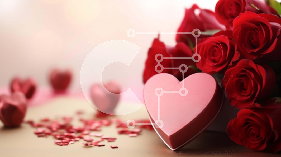 Intra Συλλεκτικό Ξύλινο Παζλ Plywood  4mm - Κόκκινα τριαντάφυλλα και κουτί σε σχήμα καρδιάς στο τραπέζι με κομφετί Σε Ξύλινο Κουτί - Διαστάσεις Puzzle: 10x10 cm – 25 κομμάτια