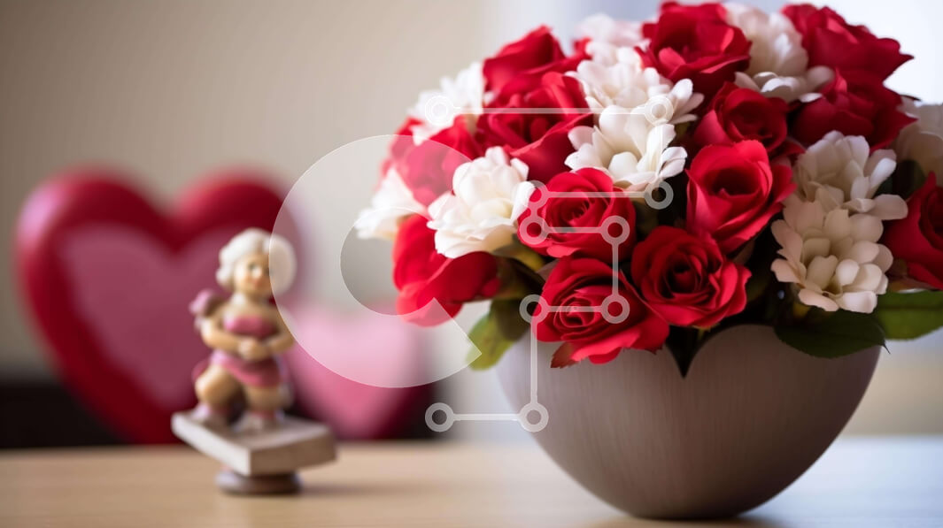 Intra Συλλεκτικό Ξύλινο Παζλ Plywood  4mm - Κόκκινο και λευκό τριαντάφυλλο μπουκέτο με καρδιές Σε Ξύλινο Κουτί - Διαστάσεις Puzzle: 10x10 cm – 25 κομμάτια