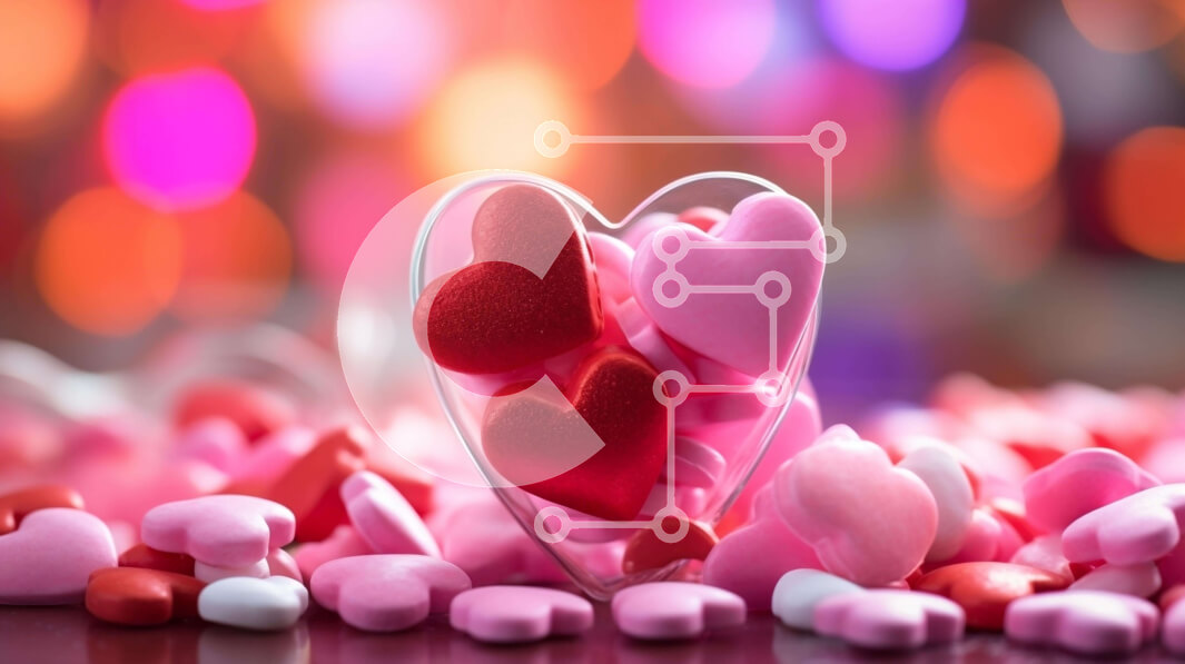 Intra Συλλεκτικό Ξύλινο Παζλ Plywood  4mm - Καρδιές καραμέλας σε σχήμα καρδιάς για την ημέρα του Αγίου Βαλεντίνου Σε Ξύλινο Κουτί - Διαστάσεις Puzzle: 10x10 cm – 25 κομμάτια