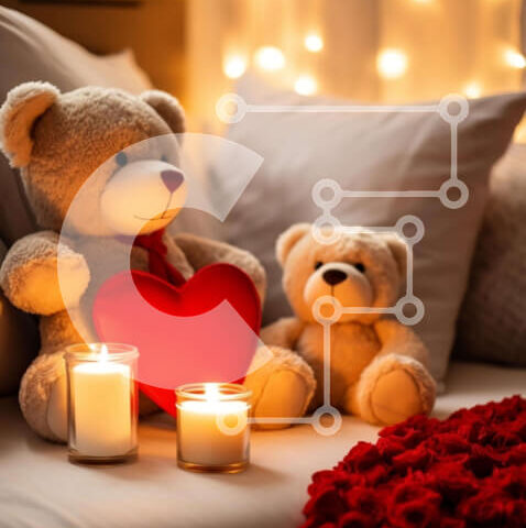 Intra Συλλεκτικό Ξύλινο Παζλ Plywood  4mm - Δύο αρκουδάκια σε ένα κρεβάτι με τριαντάφυλλα και κεριά Σε Ξύλινο Κουτί - Διαστάσεις Puzzle: 10x10 cm – 25 κομμάτια - Image 1