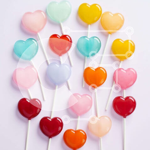 Intra Συλλεκτικό Ξύλινο Παζλ Plywood 4mm - Πολύχρωμα γλειφιτζούρια σε σχήμα καρδιάς σε λευκό φόντο Σε Ξύλινο Κουτί - Διαστάσεις Puzzle: 10x10 cm – 25 κομμάτια - Image 1