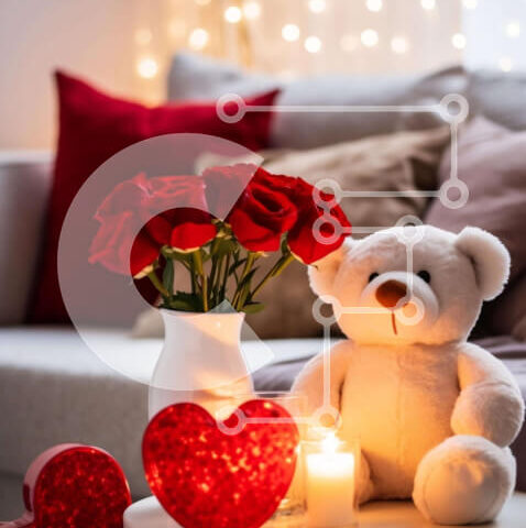 Intra Συλλεκτικό Ξύλινο Παζλ Plywood  4mm - Ρομαντικό αρκουδάκι με κόκκινα τριαντάφυλλα και φως κεριών Σε Ξύλινο Κουτί - Διαστάσεις Puzzle: 10x10 cm – 25 κομμάτια - Image 1