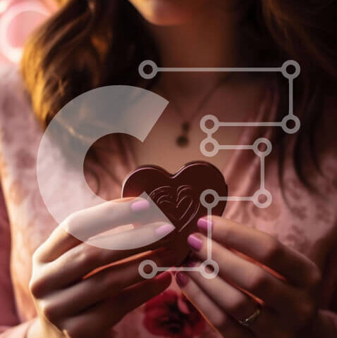 Intra Συλλεκτικό Ξύλινο Παζλ Plywood  4mm - Γυναίκα που κρατά μπάρα σοκολάτας σε σχήμα καρδιάς για την ημέρα του Αγίου Βαλεντίνου Σε Ξύλινο Κουτί - Διαστάσεις Puzzle: 10x10 cm – 25 κομμάτια - Image 1