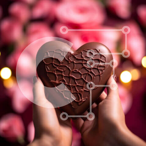 Intra Συλλεκτικό Ξύλινο Παζλ Plywood 4mm - Μπάρα σοκολάτας σε σχήμα καρδιάς την ημέρα του Αγίου Βαλεντίνου με ροζ τριαντάφυλλα Σε Ξύλινο Κουτί - Διαστάσεις Puzzle: 10x10 cm – 25 κομμάτια - Image 1