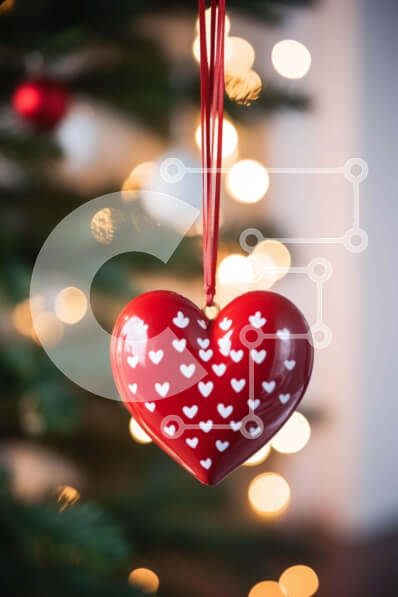 Intra Συλλεκτικό Ξύλινο Παζλ Plywood  4mm - Κόκκινο χριστουγεννιάτικο στολίδι σε σχήμα καρδιάς στο δέντρο Σε Ξύλινο Κουτί - Διαστάσεις: 10x10 cm – 25 κομμάτια