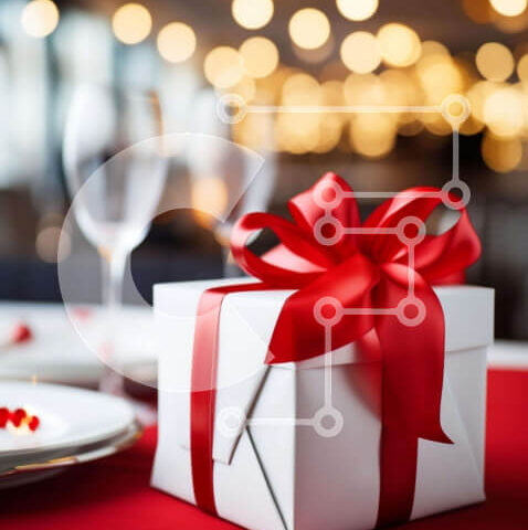 Intra Συλλεκτικό Ξύλινο Παζλ Plywood 4mm - Λευκό κουτί δώρου με κόκκινη κορδέλα σε κόκκινο τραπεζομάντιλο Σε Ξύλινο Κουτί - Διαστάσεις: 10x10 cm – 25 κομμάτια - Image 1