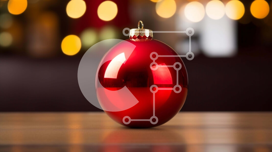 Intra Συλλεκτικό Ξύλινο Παζλ Plywood  4mm - Κόκκινη μπάλα στολίδι σε ξύλινο τραπέζι με φωτάκια Σε Ξύλινο Κουτί - Διαστάσεις: 10x10 cm – 25 κομμάτια