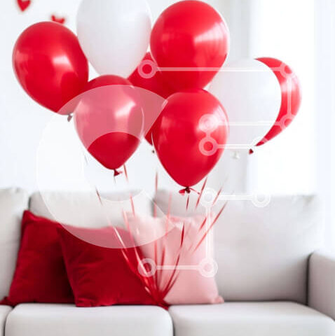 Intra Συλλεκτικό Ξύλινο Παζλ Plywood  4mm - Λευκός καναπές με κόκκινα και λευκά μπαλόνια Σε Ξύλινο Κουτί - Διαστάσεις Puzzle: 10x10 cm – 25 κομμάτια - Image 1