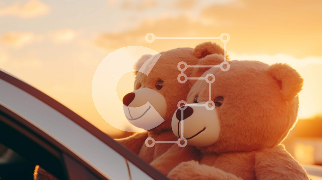 Intra Συλλεκτικό Ξύλινο Παζλ Plywood  4mm - Δύο αρκουδάκια στο παράθυρο αυτοκινήτου στο ηλιοβασίλεμα Σε Ξύλινο Κουτί - Διαστάσεις Puzzle: 10x10 cm – 25 κομμάτια