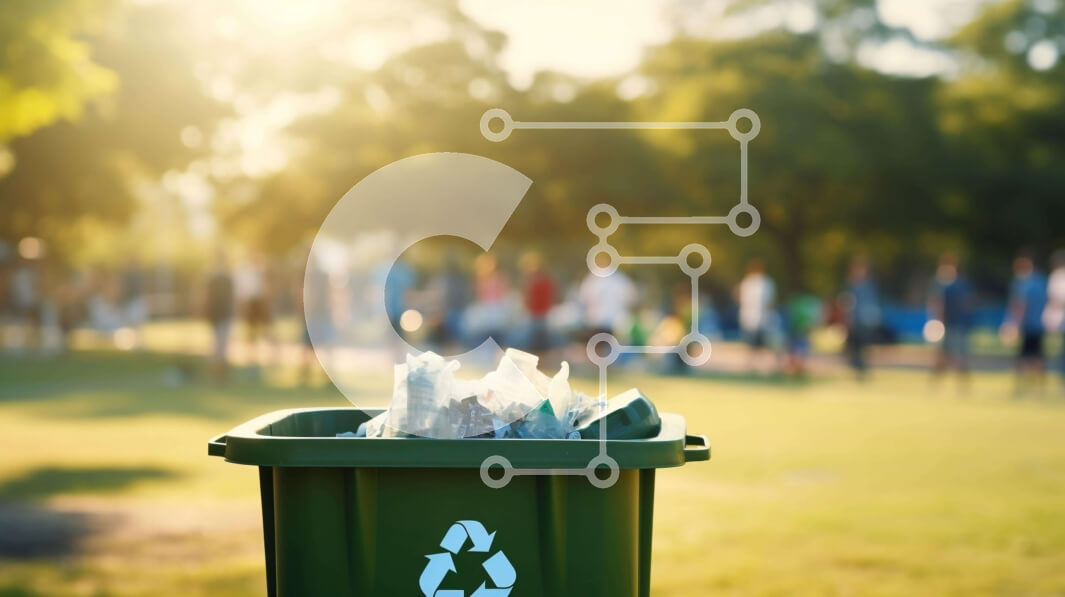 Intra Συλλεκτικό Ξύλινο Παζλ Plywood  4mm - Πράσινος κάδος ανακύκλωσης στο πάρκο με ανθρώπους Σε Ξύλινο Κουτί - Διαστάσεις Puzzle: 10x10 cm – 25 κομμάτια