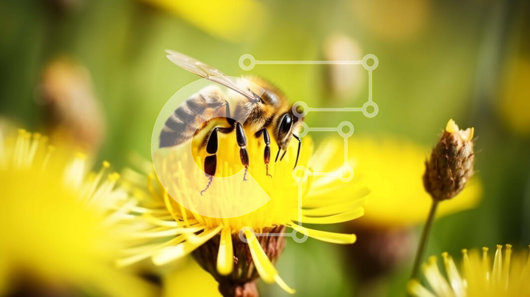 Intra Συλλεκτικό Ξύλινο Παζλ Plywood  4mm - Μέλισσα σε κίτρινα άνθη πικραλίδας - επικονίαση και νέκταρ Σε Ξύλινο Κουτί - Διαστάσεις: 10x10 cm – 25 κομμάτια