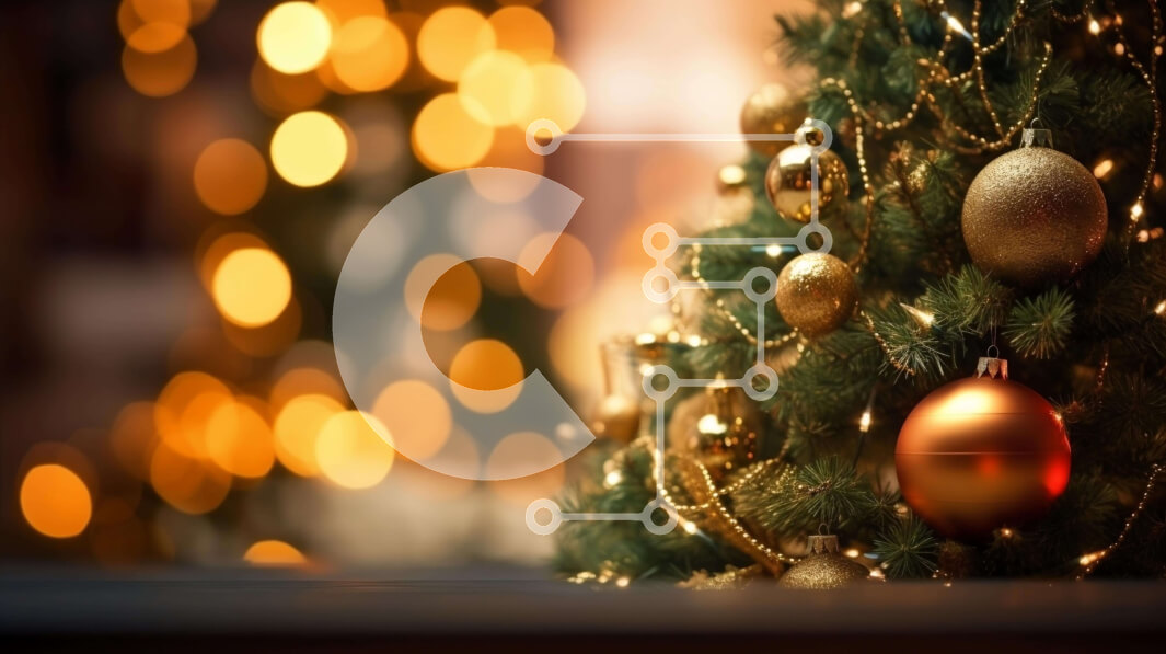 Intra Συλλεκτικό Ξύλινο Παζλ Plywood  4mm - Εορταστικό χριστουγεννιάτικο δέντρο με χρυσά στολίδια και φώτα Bokeh Σε Ξύλινο Κουτί - Διαστάσεις: 10x10 cm – 25 κομμάτια