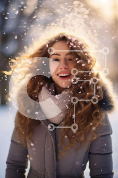 Intra Συλλεκτικό Ξύλινο Παζλ Plywood  4mm - Νεαρή γυναίκα που απολαμβάνει τη χειμερινή περίοδο στο χιόνι Σε Ξύλινο Κουτί - Διαστάσεις Puzzle: 10x10 cm – 25 κομμάτια