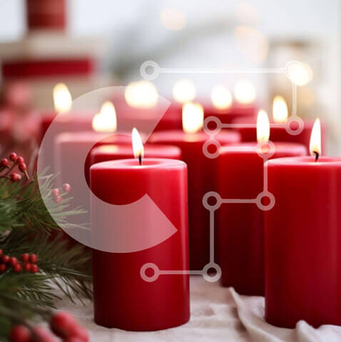 Intra Συλλεκτικό Ξύλινο Παζλ Plywood 4mm - Ομάδα κόκκινων κεριών σε κλαδιά πουρνάρι και πεύκου Σε Ξύλινο Κουτί - Διαστάσεις: 10x10 cm – 25 κομμάτια - Image 1