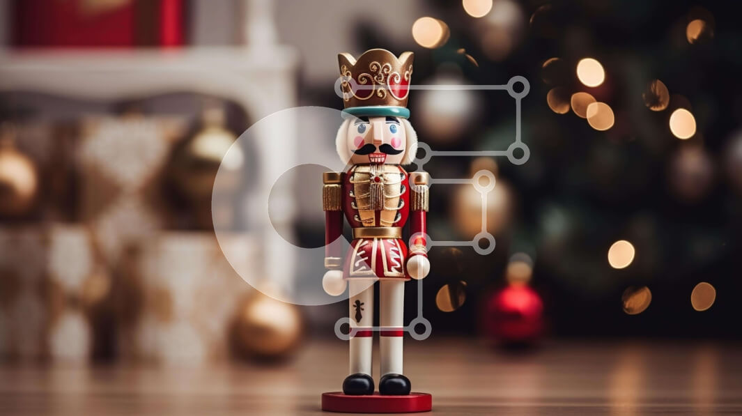 Intra Συλλεκτικό Ξύλινο Παζλ Plywood  4mm - Ξύλινο ειδώλιο καρυοθραύστη μπροστά από το χριστουγεννιάτικο δέντρο Σε Ξύλινο Κουτί - Διαστάσεις: 10x10 cm – 25 κομμάτια