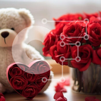 Intra Συλλεκτικό Ξύλινο Παζλ Plywood  4mm - Αρκουδάκι με κόκκινα τριαντάφυλλα και καρδιές Σε Ξύλινο Κουτί - Διαστάσεις Puzzle: 10x10 cm – 25 κομμάτια - Image 1