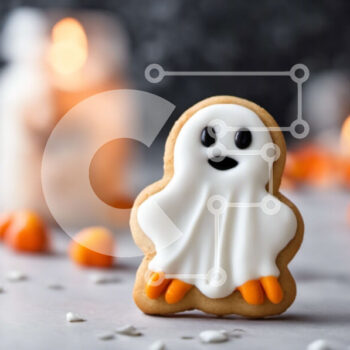 Intra Συλλεκτικό Ξύλινο Παζλ Plywood  4mm - Αποκριάτικο μπισκότο σε σχήμα φαντάσματος με κηροπήγια και κολοκύθες Σε Ξύλινο Κουτί - Διαστάσεις: 10x10 cm – 25 κομμάτια - Image 1