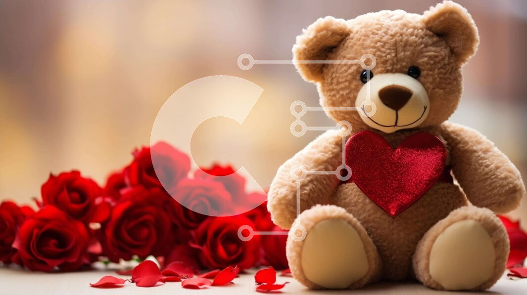 Intra Συλλεκτικό Ξύλινο Παζλ Plywood  4mm - Καφέ αρκουδάκι με κόκκινα τριαντάφυλλα Σε Ξύλινο Κουτί - Διαστάσεις Puzzle: 10x10 cm – 25 κομμάτια