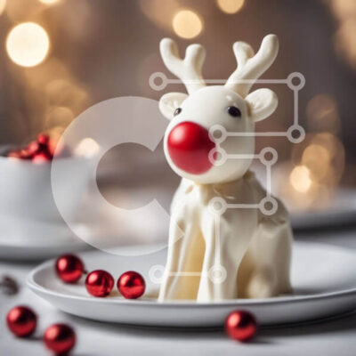 Intra Συλλεκτικό Ξύλινο Παζλ Plywood  4mm - Ειδώλιο Λευκού Τάρανδου στο πιάτο με κόκκινα και λευκά στολίδια Σε Ξύλινο Κουτί - Διαστάσεις: 10x10 cm – 25 κομμάτια - Image 1