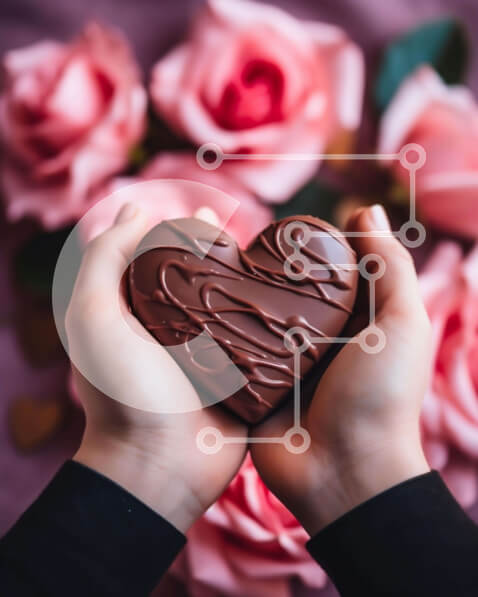 Intra Συλλεκτικό Ξύλινο Παζλ Plywood  4mm - Κέικ σοκολάτας σε σχήμα καρδιάς με ροζ τριαντάφυλλα Σε Ξύλινο Κουτί - Διαστάσεις Puzzle: 10x10 cm – 25 κομμάτια