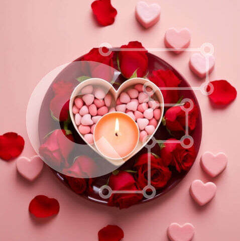 Intra Συλλεκτικό Ξύλινο Παζλ Plywood  4mm - Πιάτο σε σχήμα καρδιάς με κόκκινα τριαντάφυλλα και μπαστούνια καραμελών Σε Ξύλινο Κουτί - Διαστάσεις: 10x10 cm – 25 κομμάτια - Image 1