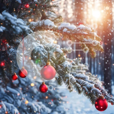 Intra Συλλεκτικό Ξύλινο Παζλ Plywood  4mm - Χιονισμένο κλαδί δέντρου με χριστουγεννιάτικες μπάλες Σε Ξύλινο Κουτί - Διαστάσεις: 10x10 cm – 25 κομμάτια - Image 1