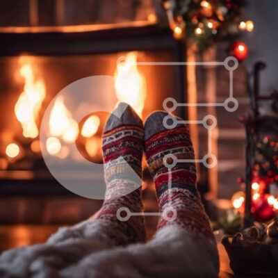 Intra Συλλεκτικό Ξύλινο Παζλ Plywood 4mm - Πόδια δίπλα στο Χριστουγεννιάτικο Τζάκι Σε Ξύλινο Κουτί - Διαστάσεις Puzzle: 10x10 cm – 25 κομμάτια - Image 1