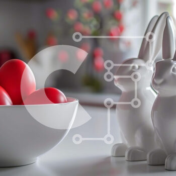 Intra Συλλεκτικό Ξύλινο Παζλ Plywood  4mm - Στολισμός Πασχαλινών Τραπεζιών με ειδώλια λευκού κουνελιού και κόκκινα αυγά Σε Ξύλινο Κουτί - Διαστάσεις Puzzle: 10x10 cm – 25 κομμάτια - Image 1