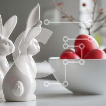 Intra Συλλεκτικό Ξύλινο Παζλ Plywood  4mm - Διακόσμηση τραπεζιού με πασχαλινό θέμα με ειδώλια λαγουδάκι και κόκκινα αυγά Σε Ξύλινο Κουτί - Διαστάσεις Puzzle: 10x10 cm – 25 κομμάτια - Image 1