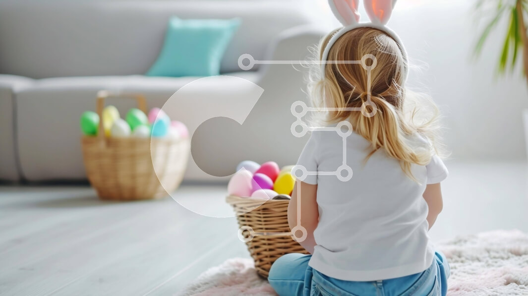 Intra Συλλεκτικό Ξύλινο Παζλ Plywood  4mm - Νεαρό κορίτσι με τα αυτιά λαγουδάκι και το πασχαλινό καλάθι Σε Ξύλινο Κουτί - Διαστάσεις: 10x10 cm – 25 κομμάτια