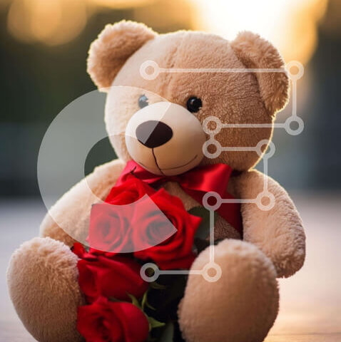 Intra Συλλεκτικό Ξύλινο Παζλ Plywood 4mm - Αρκουδάκι με κόκκινα τριαντάφυλλα Σε Ξύλινο Κουτί - Διαστάσεις Puzzle: 10x10 cm – 25 κομμάτια - Image 1