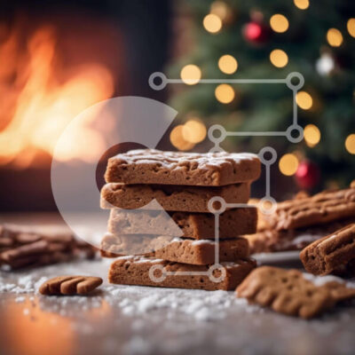 Intra Συλλεκτικό Ξύλινο Παζλ Plywood  4mm - Στοίβα από μπισκότα μελόψωμο μπροστά από το τζάκι Σε Ξύλινο Κουτί - Διαστάσεις: 10x10 cm – 25 κομμάτια - Image 1