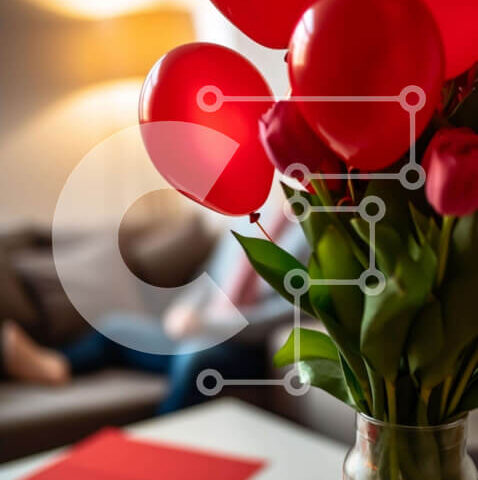 Intra Συλλεκτικό Ξύλινο Παζλ Plywood  4mm - Γιορτή του Αγίου Βαλεντίνου με κόκκινα μπαλόνια και τριαντάφυλλα Σε Ξύλινο Κουτί - Διαστάσεις Puzzle: 10x10 cm – 25 κομμάτια - Image 1