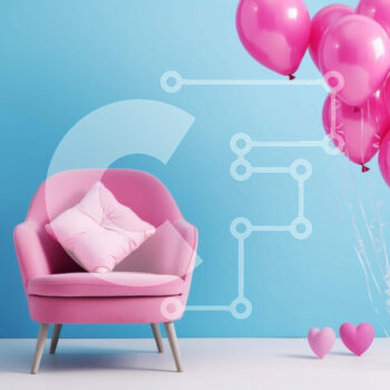 Intra Συλλεκτικό Ξύλινο Παζλ Plywood  4mm - Ροζ καρέκλα με μπαλόνια και καρδιές Σε Ξύλινο Κουτί - Διαστάσεις Puzzle: 10x10 cm – 25 κομμάτια - Image 1