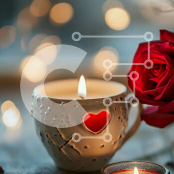 Intra Συλλεκτικό Ξύλινο Παζλ Plywood  4mm - Ρομαντικό κόκκινο τριαντάφυλλο με καρδιές και κεριά Σε Ξύλινο Κουτί - Διαστάσεις Puzzle: 10x10 cm – 25 κομμάτια - Image 1