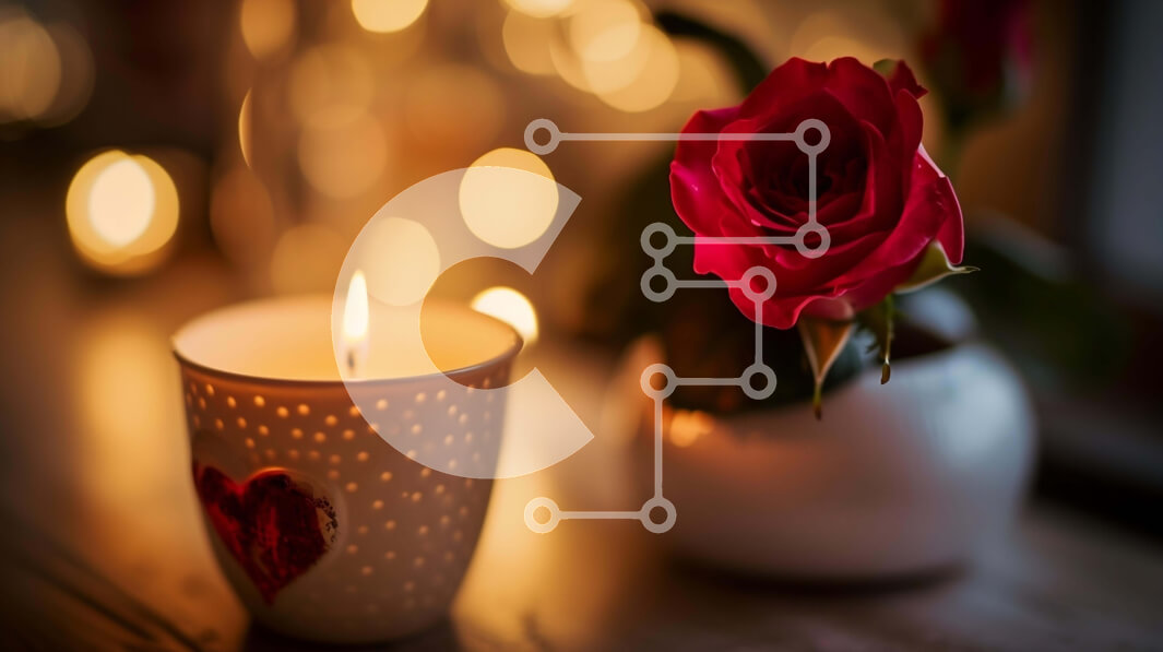 Intra Συλλεκτικό Ξύλινο Παζλ Plywood  4mm - Ρομαντικό σκηνικό με κόκκινο τριαντάφυλλο και κερί Σε Ξύλινο Κουτί - Διαστάσεις Puzzle: 10x10 cm – 25 κομμάτια