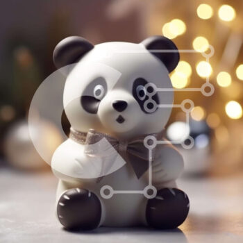 Intra Συλλεκτικό Ξύλινο Παζλ Plywood  4mm - Άσπρο και μαύρο ειδώλιο αρκούδας panda σε διακοσμημένο τραπέζι Σε Ξύλινο Κουτί - Διαστάσεις Puzzle: 10x10 cm – 25 κομμάτια - Image 1