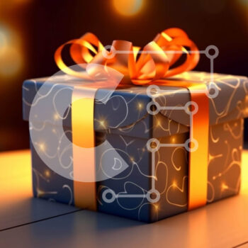 Intra Συλλεκτικό Ξύλινο Παζλ Plywood  4mm - Μπλε κουτί δώρου με πορτοκαλί κορδέλα σε ξύλινο τραπέζι Σε Ξύλινο Κουτί - Διαστάσεις Puzzle: 10x10 cm – 25 κομμάτια - Image 1