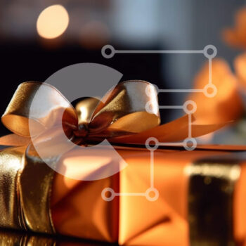 Intra Συλλεκτικό Ξύλινο Παζλ Plywood  4mm - Πορτοκαλί κουτί δώρου με χρυσή κορδέλα και τουλίπες Σε Ξύλινο Κουτί - Διαστάσεις Puzzle: 10x10 cm – 25 κομμάτια - Image 1