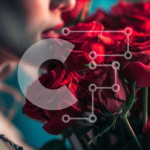 Intra Συλλεκτικό Ξύλινο Παζλ Plywood  4mm - Γυναίκα που κρατά μπουκέτο με κόκκινα τριαντάφυλλα Σε Ξύλινο Κουτί - Διαστάσεις Puzzle: 10x10 cm – 25 κομμάτια