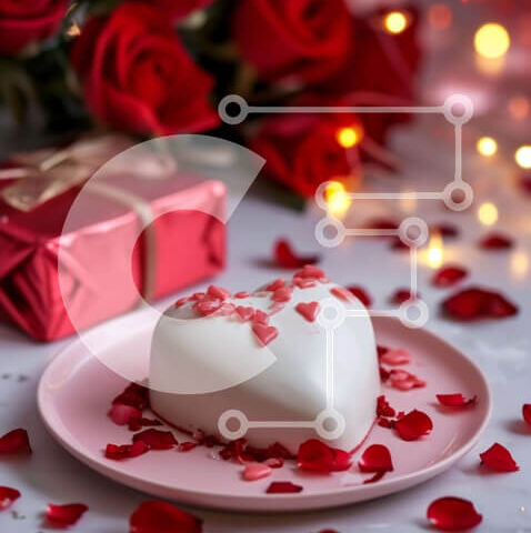 Intra Συλλεκτικό Ξύλινο Παζλ Plywood  4mm - Γιορτή του Αγίου Βαλεντίνου με κέικ σε σχήμα καρδιάς και κόκκινα τριαντάφυλλα Σε Ξύλινο Κουτί - Διαστάσεις: 10x10 cm – 25 κομμάτια - Image 1