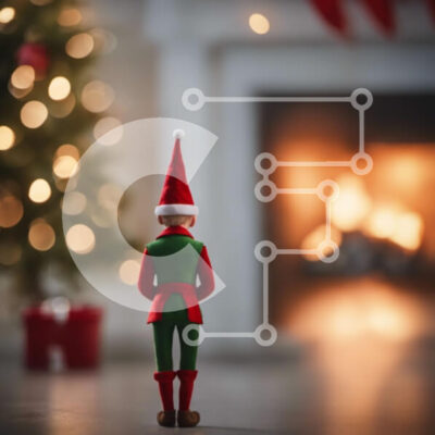 Intra Συλλεκτικό Ξύλινο Παζλ Plywood  4mm - Ειδώλιο ξωτικού με πράσινο και κόκκινο ντύσιμο δίπλα σε γιορτινό τζάκι Σε Ξύλινο Κουτί - Διαστάσεις: 10x10 cm – 25 κομμάτια - Image 1