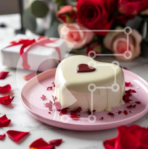 Intra Συλλεκτικό Ξύλινο Παζλ Plywood  4mm - Τούρτα σε σχήμα καρδιάς για την ημέρα του Αγίου Βαλεντίνου με κόκκινα τριαντάφυλλα και δώρα Σε Ξύλινο Κουτί - Διαστάσεις: 10x10 cm – 25 κομμάτια - Image 1