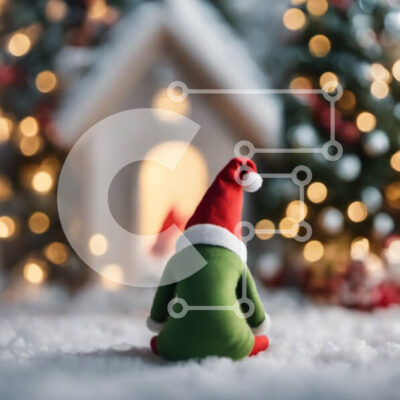 Intra Συλλεκτικό Ξύλινο Παζλ Plywood  4mm - Ειδώλιο ξωτικού στο χιόνι με φώτα και διακοσμήσεις Σε Ξύλινο Κουτί - Διαστάσεις: 10x10 cm – 25 κομμάτια - Image 1