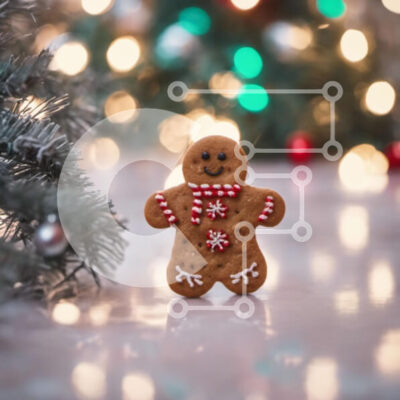 Intra Συλλεκτικό Ξύλινο Παζλ Plywood  4mm - Ο άνθρωπος με μελόψωμο μπροστά από το φωτισμένο χριστουγεννιάτικο δέντρο Σε Ξύλινο Κουτί - Διαστάσεις: 10x10 cm – 25 κομμάτια - Image 1