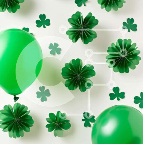 Intra Συλλεκτικό Ξύλινο Παζλ Plywood  4mm - Γιορτή του Αγίου Πατρικίου με πράσινα μπαλόνια και τριφύλλια Σε Ξύλινο Κουτί - Διαστάσεις: 10x10 cm – 25 κομμάτια - Image 1