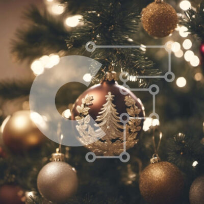 Intra Συλλεκτικό Ξύλινο Παζλ Plywood  4mm - Στολισμένο χριστουγεννιάτικο δέντρο με χρυσά και καφέ στολίδια Σε Ξύλινο Κουτί - Διαστάσεις: 10x10 cm – 25 κομμάτια - Image 1