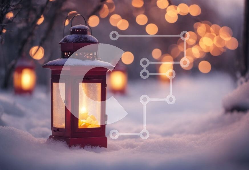 Intra Συλλεκτικό Ξύλινο Παζλ Plywood  4mm - Κόκκινο φανάρι στο χιόνι με το φως των κεριών Σε Ξύλινο Κουτί - Διαστάσεις Puzzle: 10x10 cm – 25 κομμάτια