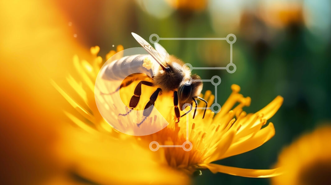 Intra Συλλεκτικό Ξύλινο Παζλ Plywood  4mm - Μέλισσα στα λουλούδια πικραλίδας Σε Ξύλινο Κουτί - Διαστάσεις: 10x10 cm – 25 κομμάτια